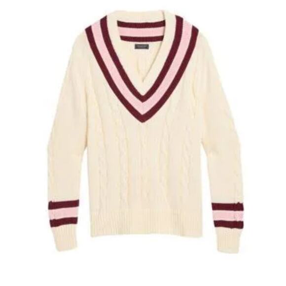 VINEYARD VINES-Marshmallow Cable V-Neck Sweater Size S - Picture 2 of 4